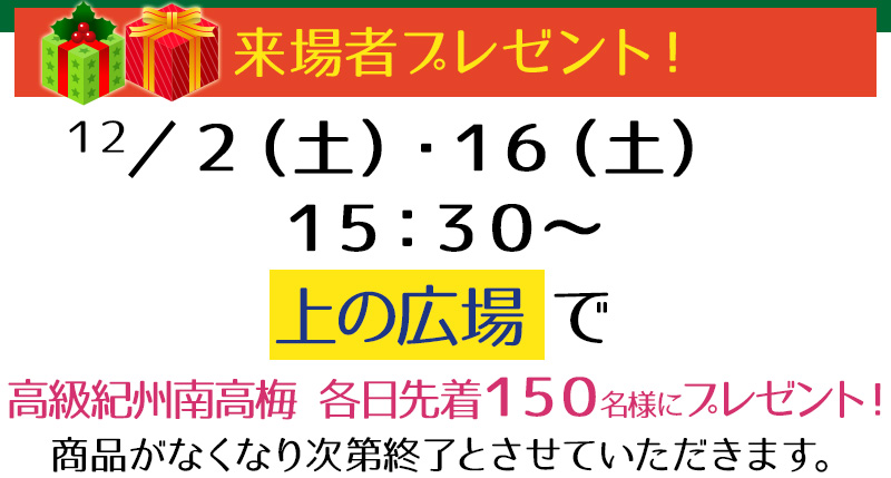 高級紀州南高梅　先着１５０名様にプレゼント